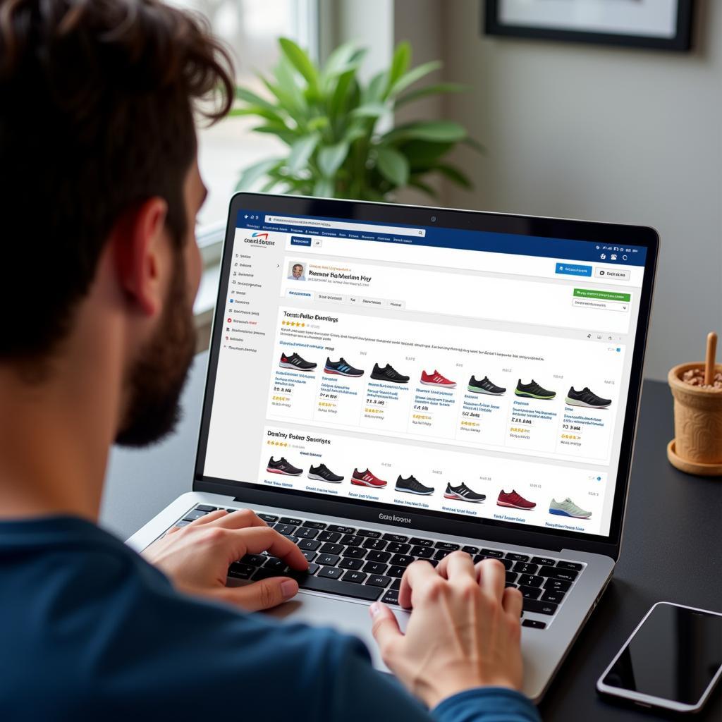 Customer Reading Online Shoe Reviews Before Purchase