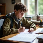 IELTS candidate preparing for speaking test about outdoor adventures