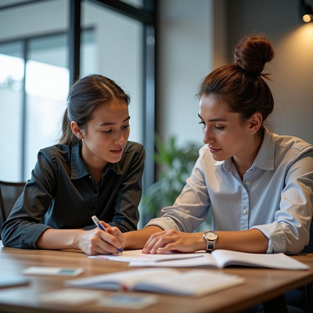 Young intern receiving mentorship in professional setting