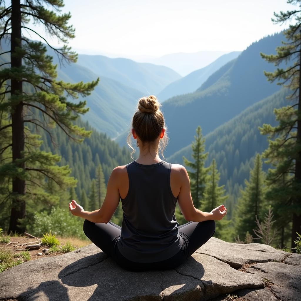 A person meditating in a peaceful natural setting