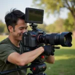 Person practicing photography as leisure activity