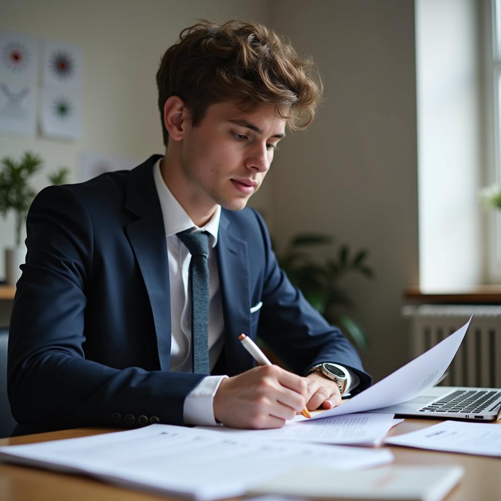 IELTS candidate preparing for speaking test about professional meetings