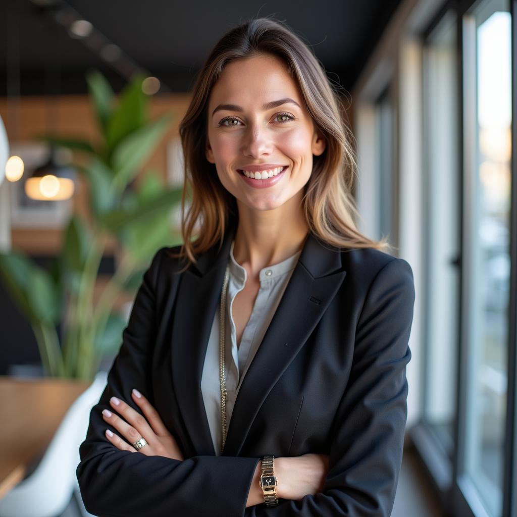 Professional Woman in Modern Office Wearing Stylish Business Attire