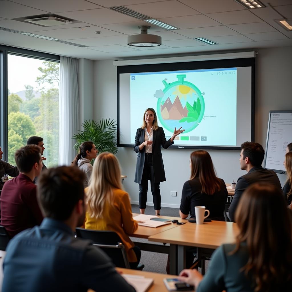 Professor explaining environmental concepts to engaged students
