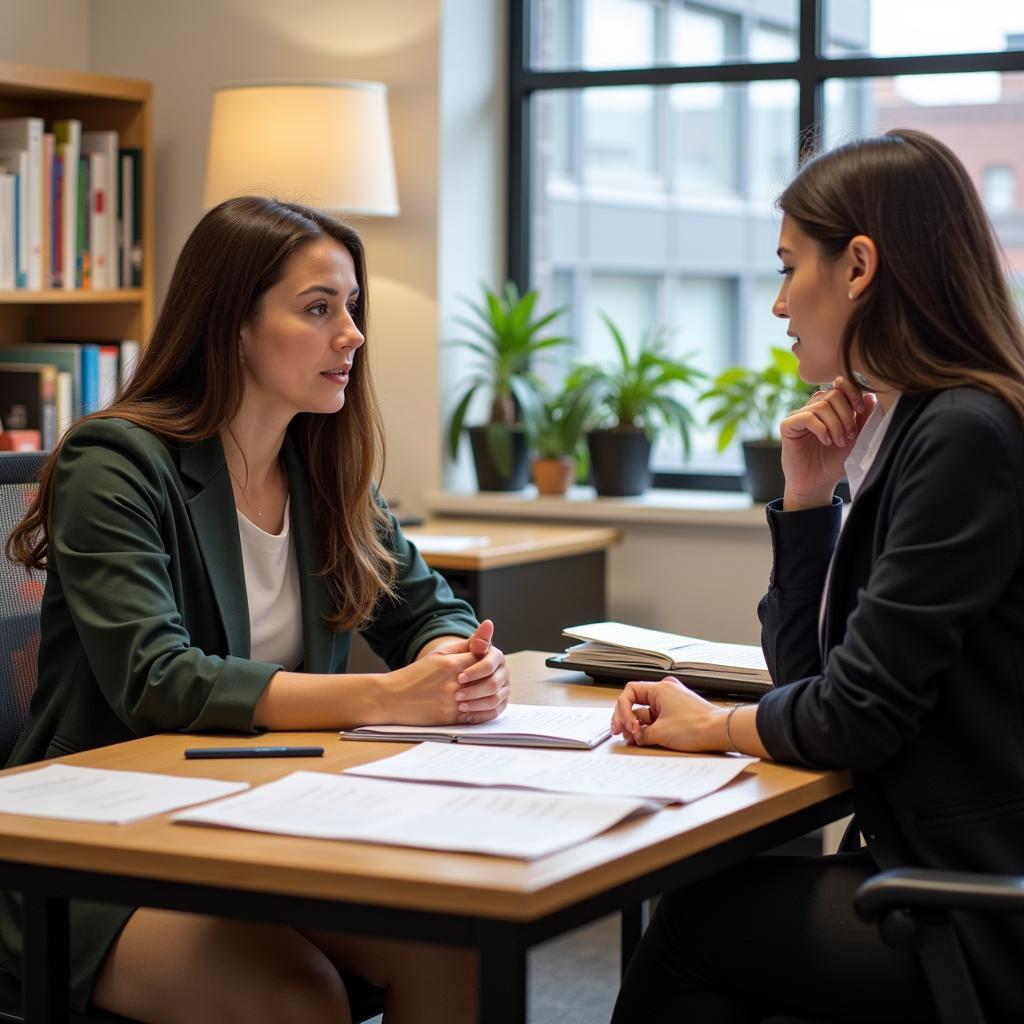 University professor providing career guidance to final year student