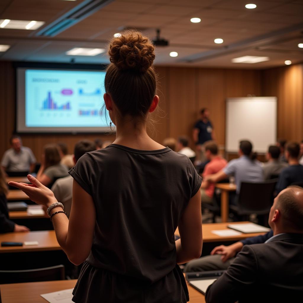 Charismatic speaker delivering engaging presentation with confidence