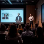 Professional speaker delivering presentation to audience