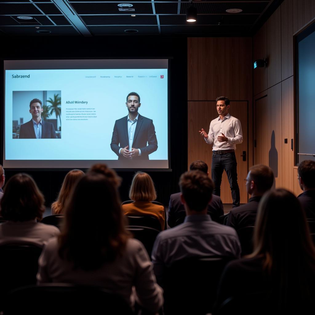 Professional speaker delivering presentation to audience