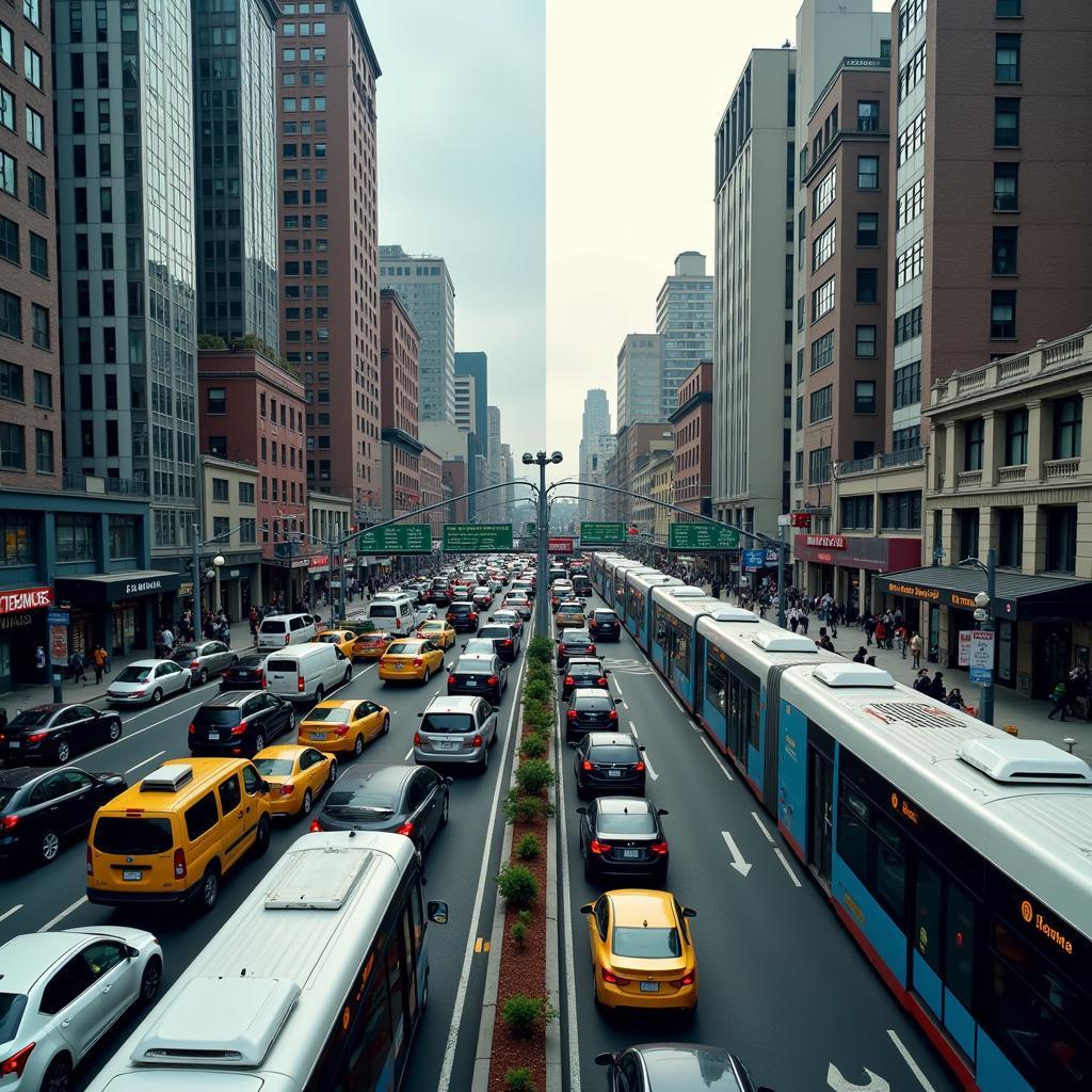 Comparison of traffic congestion with and without public transportation