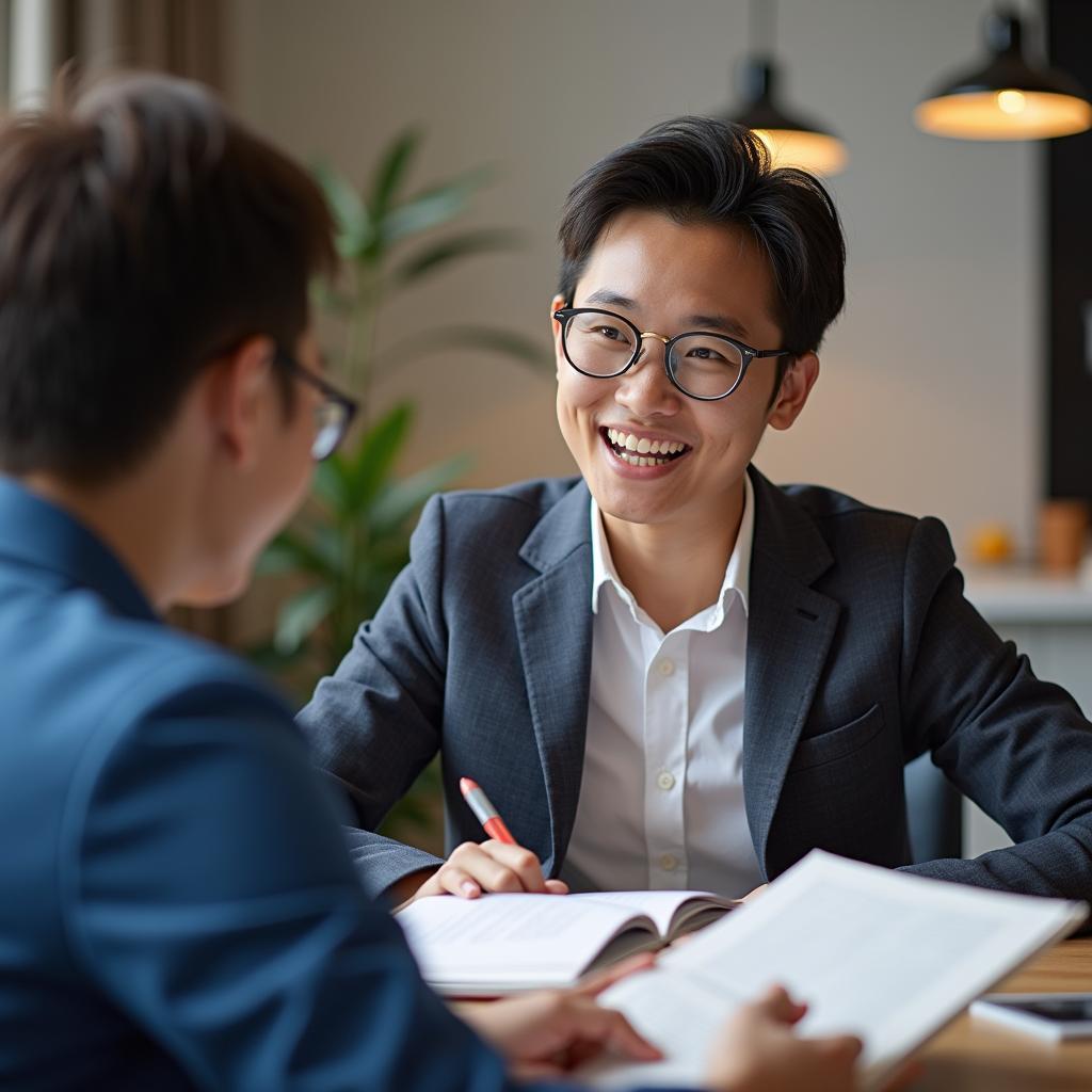 Student discussing reading habits during IELTS speaking interview
