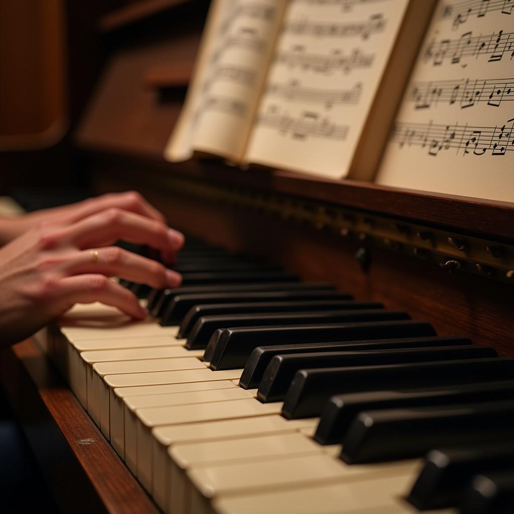 Piano Keys with Sheet Music Showing Relaxing Melody