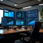 Professional analyzing remote work productivity data on computer screens