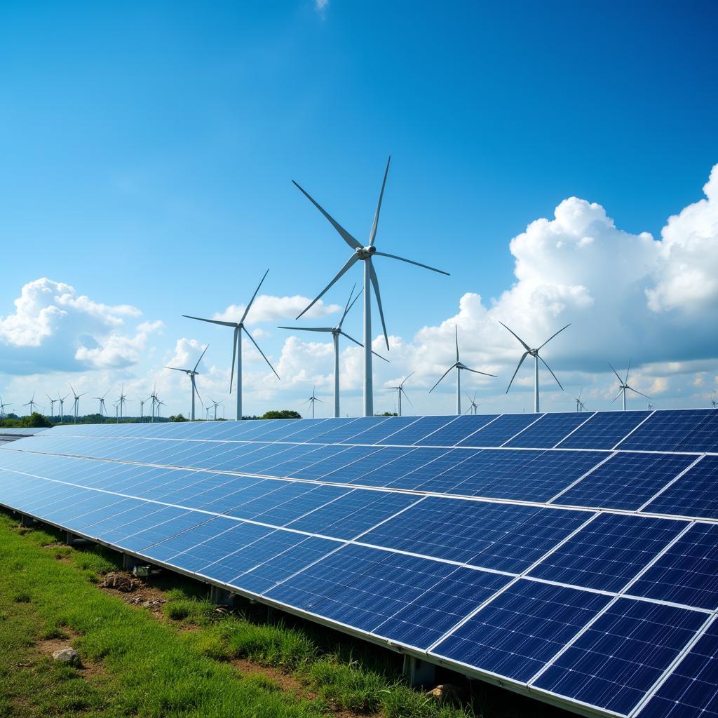 Renewable energy installations including solar panels and wind turbines