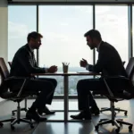 Restorative justice meeting between offender and victim with mediator present