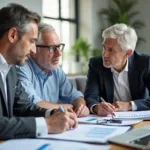 Senior couple reviewing investment portfolio with financial advisor