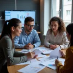 Young professionals discussing retirement planning and investment strategies
