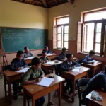 Rural students studying in basic classroom conditions