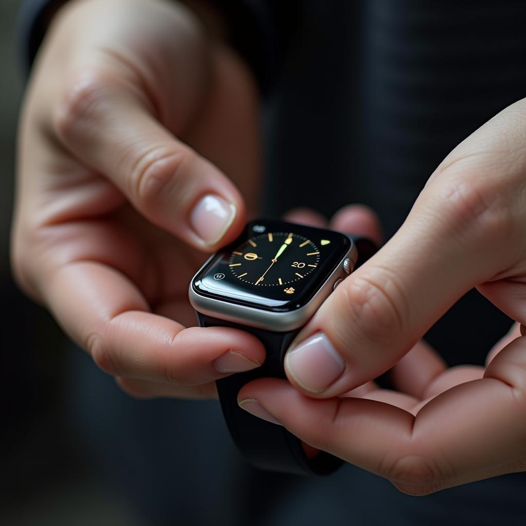 Customer Examining Latest Smartwatch Model