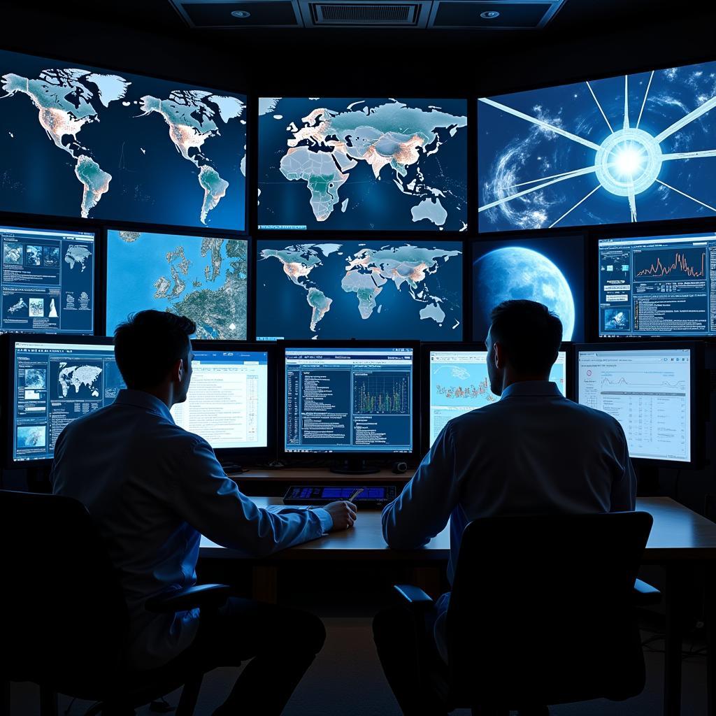 Scientists analyzing data from space exploration projects