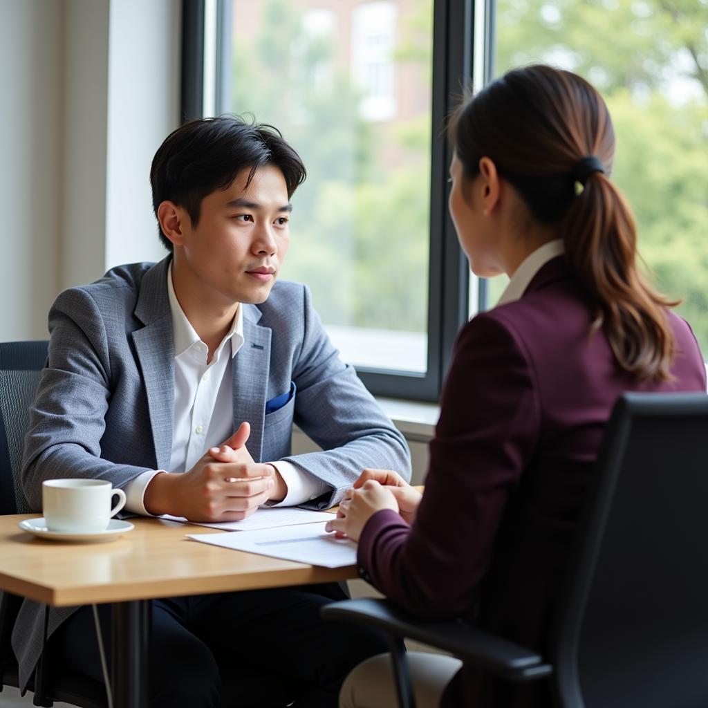 Student discussing with mentor about important decision