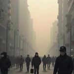 Heavy smog affecting visibility and daily activities in urban area