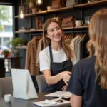 Small business owner providing excellent customer service to clients