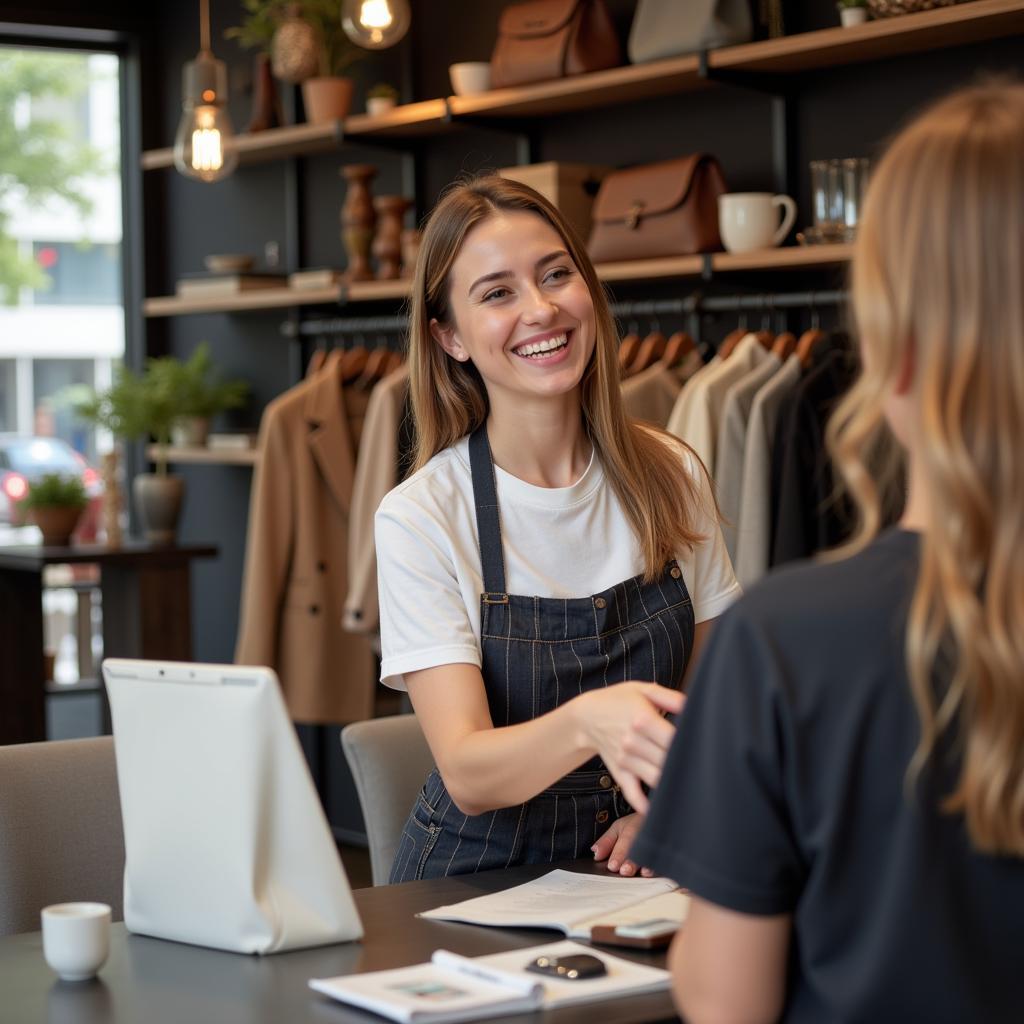 Small business owner providing excellent customer service to clients