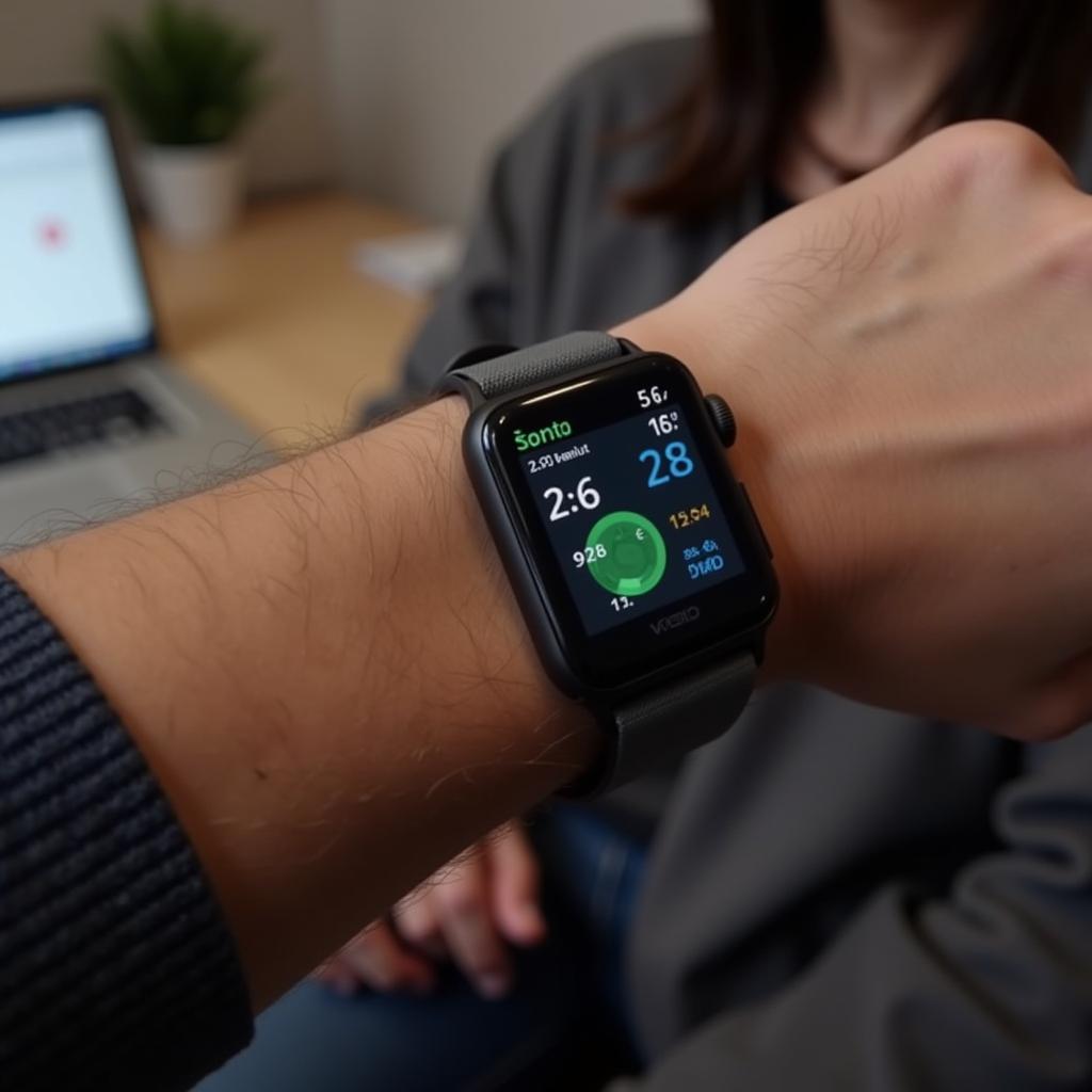 Person demonstrating smartwatch features