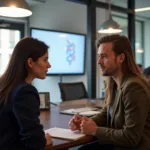 IELTS examiner and candidate discussing social media fame