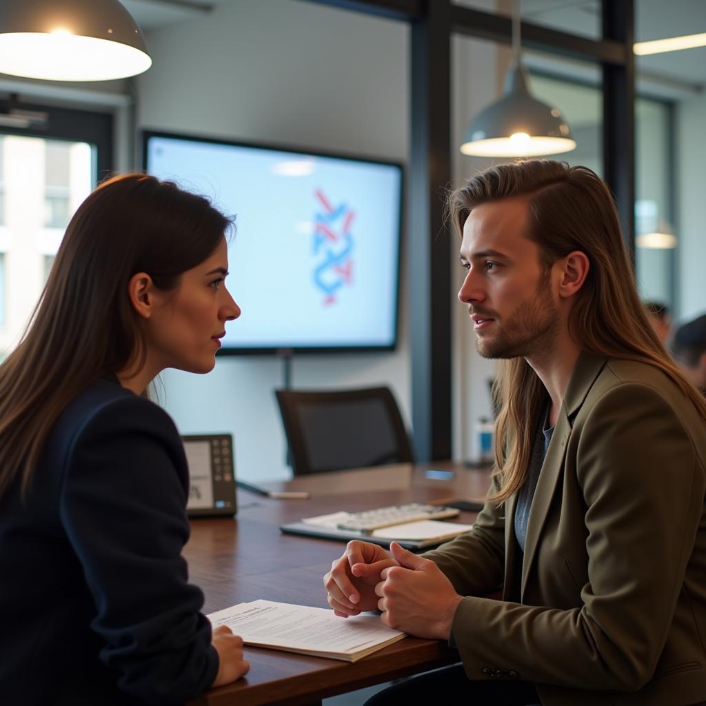 IELTS examiner and candidate discussing social media fame