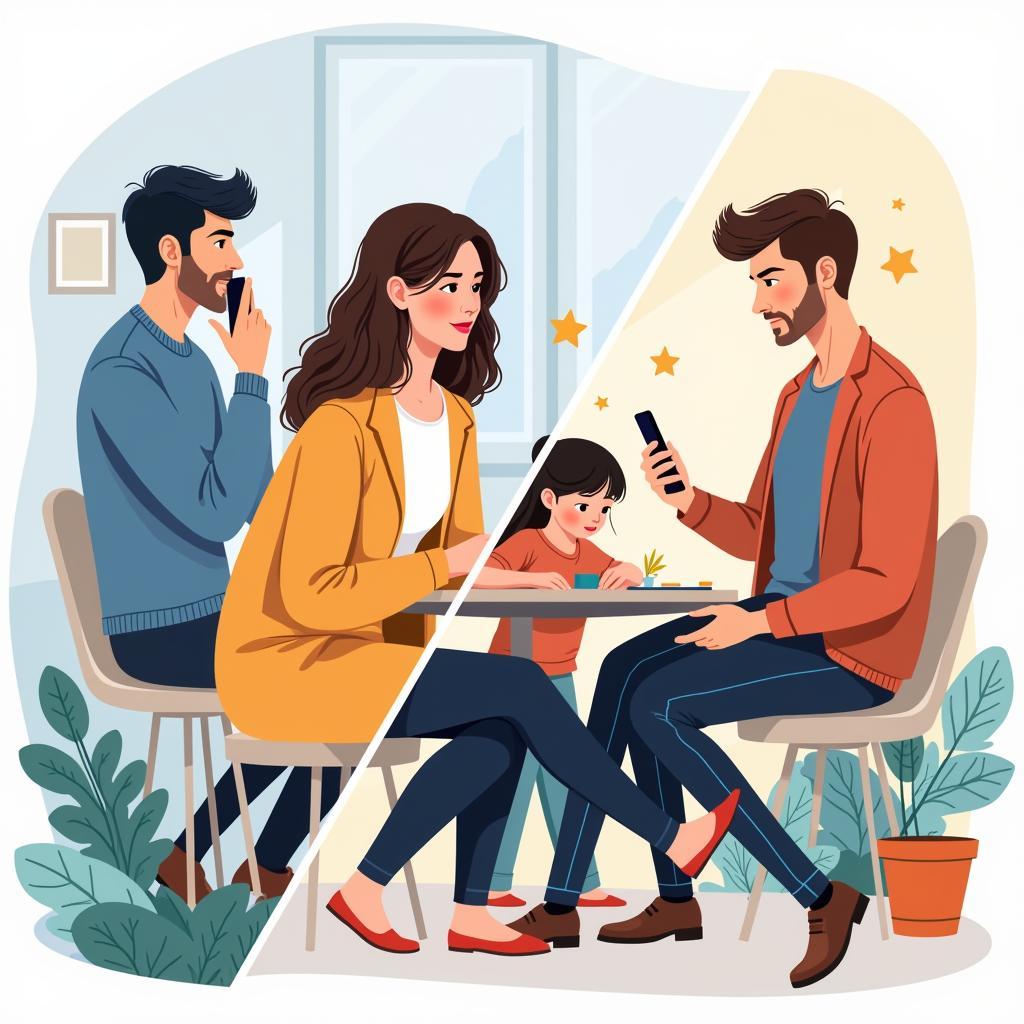 Social media's dual impact on modern relationships showing positive and negative aspects