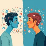 Social media's influence on modern society showing positive and negative aspects
