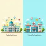 Healthcare services debate showing public vs private funding models