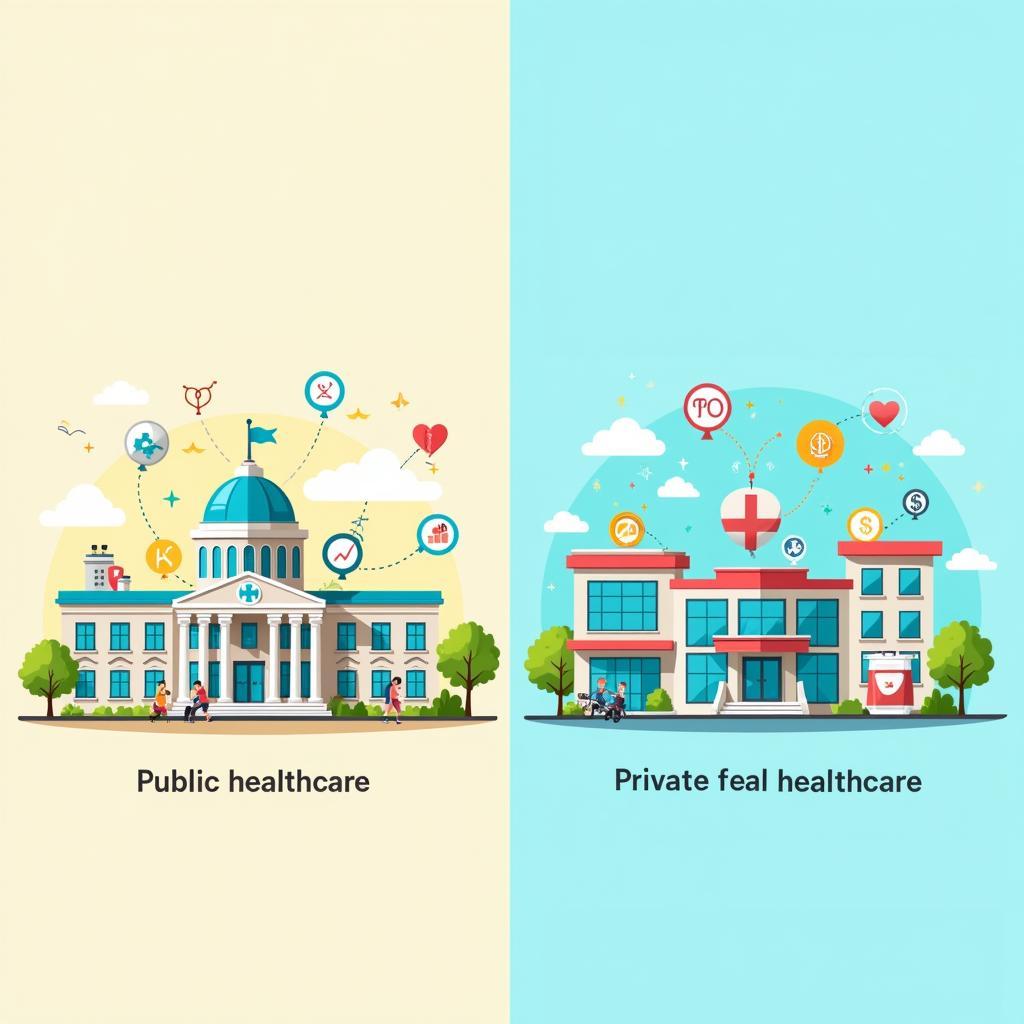 Healthcare services debate showing public vs private funding models