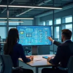 Professional software architect presenting system architecture