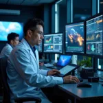 Space scientists conducting advanced research in modern laboratory setting