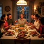 Family celebrating special occasion with homemade meal