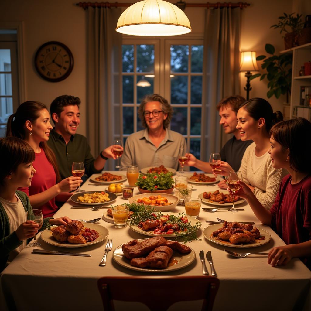 Family celebrating special occasion with homemade meal