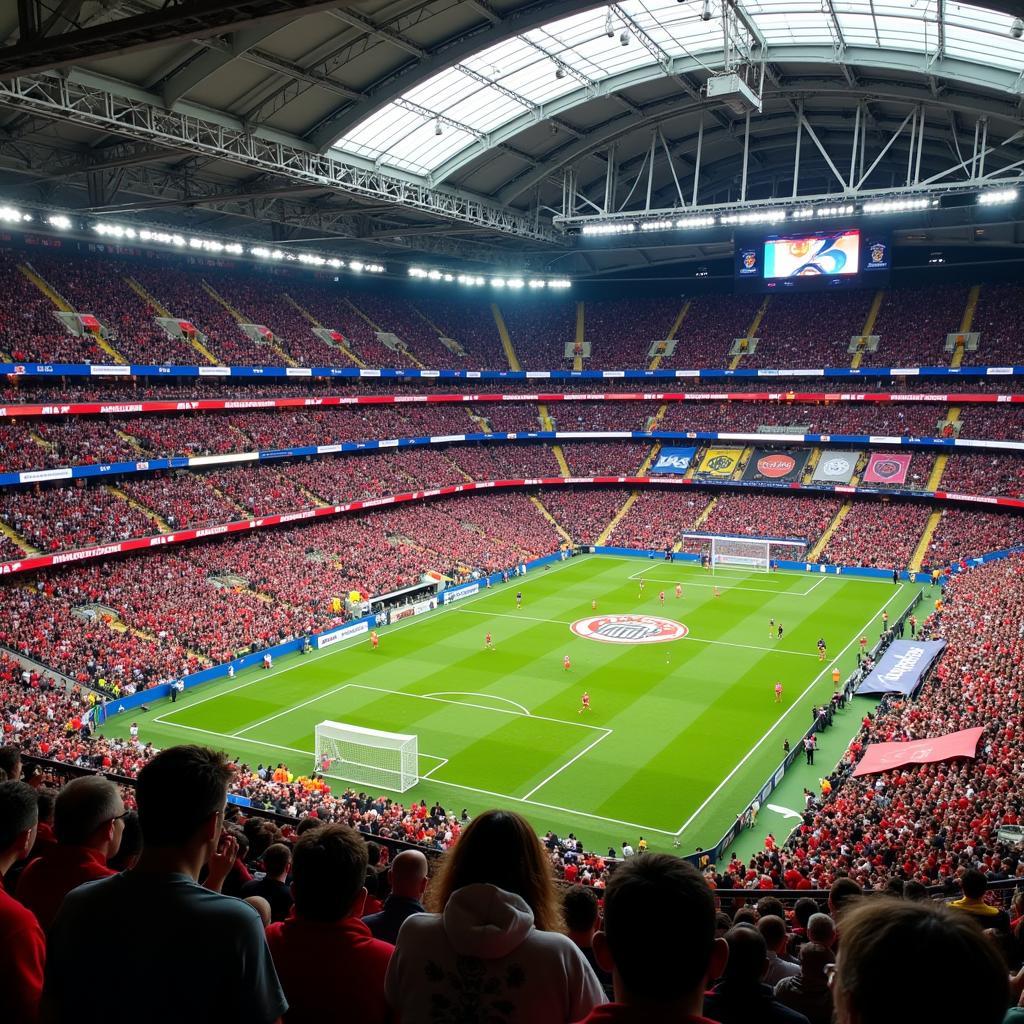 Enthusiastic crowd cheering at sports stadium showing vibrant atmosphere