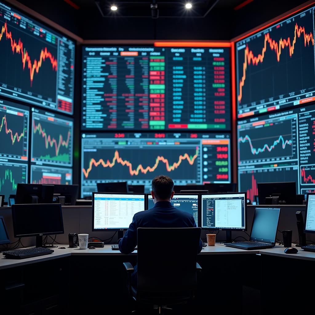 Global Stock Market Trading Floor with Digital Displays
