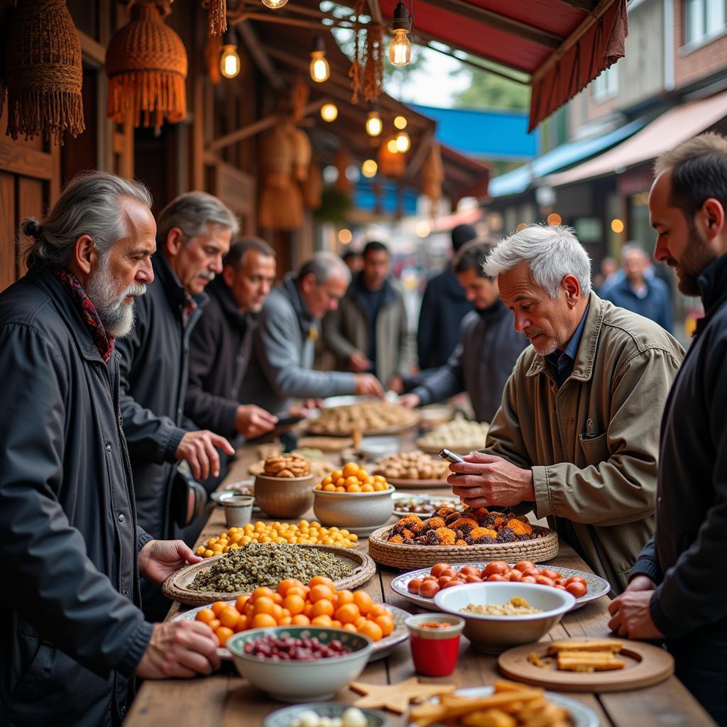 Street market showing interaction between local vendors and customers