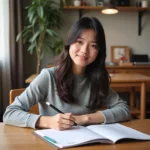 Student preparing for IELTS speaking test describing competition experience