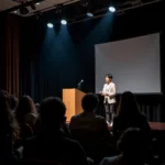 Student delivering speech with confidence