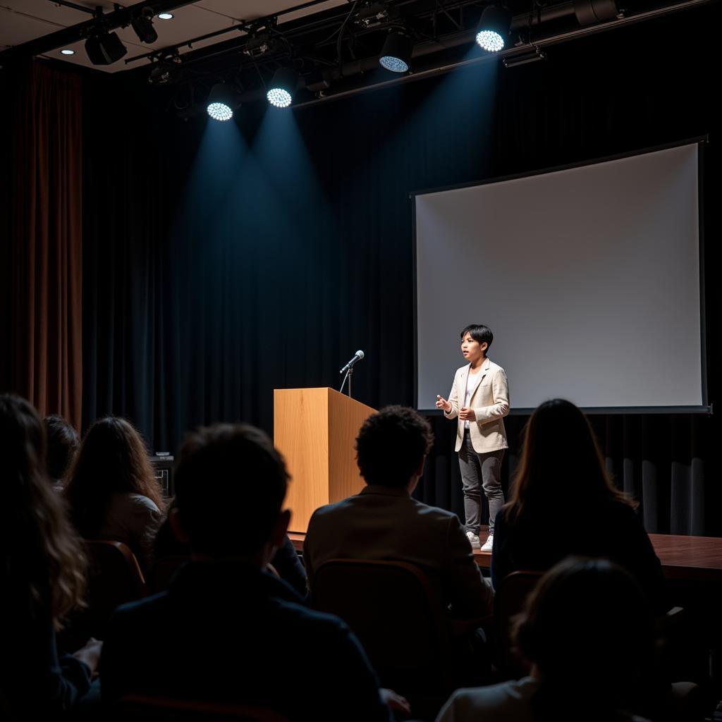 Student delivering speech with confidence