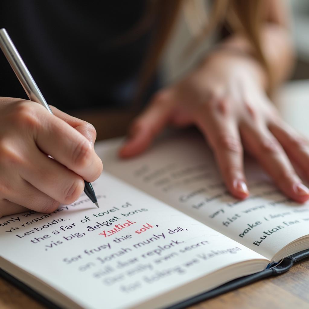 IELTS candidate preparing notes for speaking test
