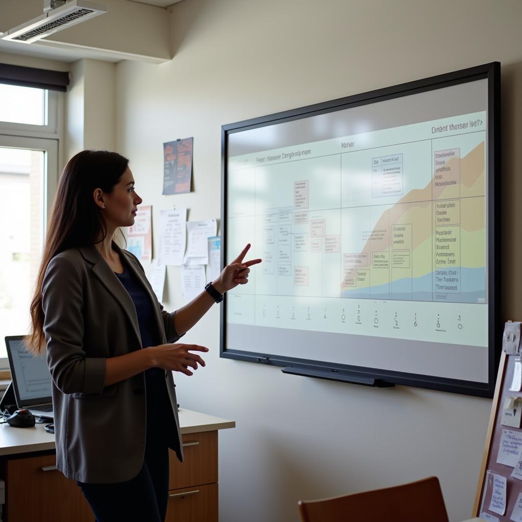Student presenting complex project details during IELTS speaking test