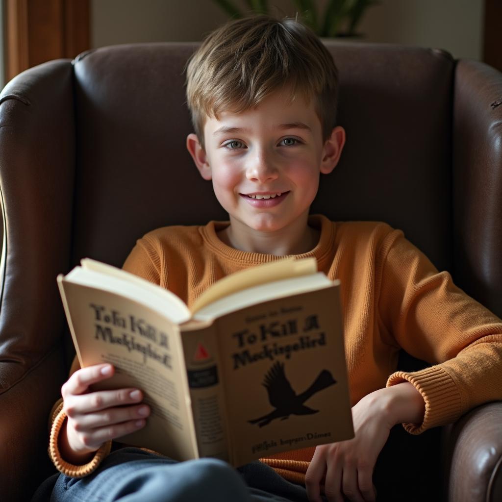 Student Deeply Engaged in Reading Classic Literature