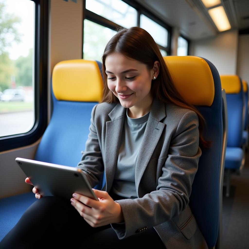 Student accessing educational content on mobile device while commuting