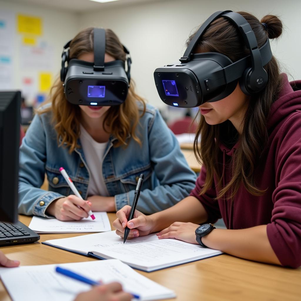 Students actively engaging with virtual reality educational content