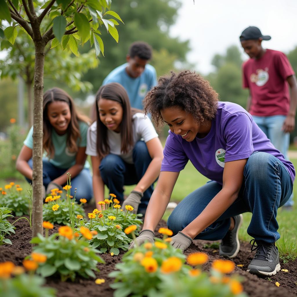 High school students participating in community service activities